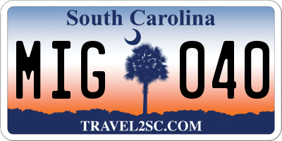 SC license plate MIG040
