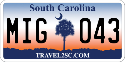 SC license plate MIG043