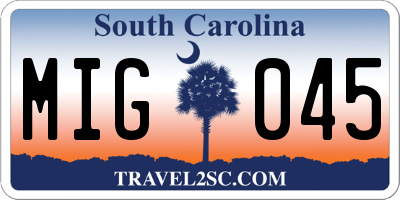 SC license plate MIG045