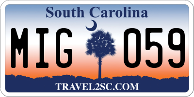 SC license plate MIG059