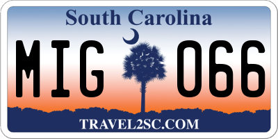 SC license plate MIG066