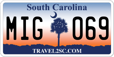 SC license plate MIG069