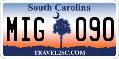 SC license plate MIG090