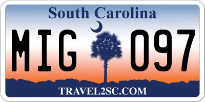 SC license plate MIG097