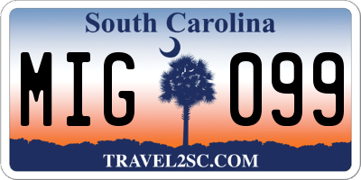 SC license plate MIG099