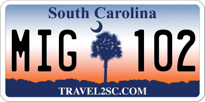 SC license plate MIG102