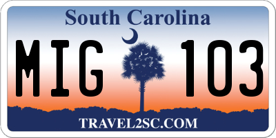 SC license plate MIG103