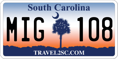 SC license plate MIG108