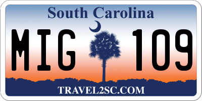 SC license plate MIG109
