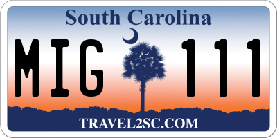 SC license plate MIG111