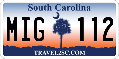 SC license plate MIG112