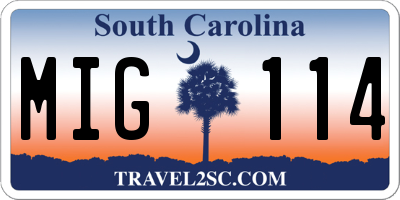 SC license plate MIG114
