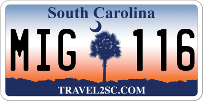 SC license plate MIG116