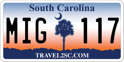SC license plate MIG117