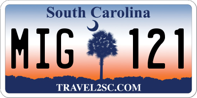 SC license plate MIG121