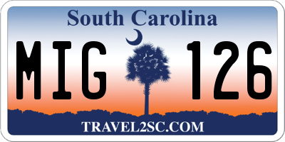 SC license plate MIG126