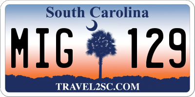SC license plate MIG129