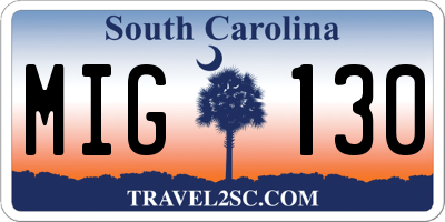 SC license plate MIG130