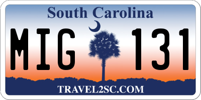 SC license plate MIG131
