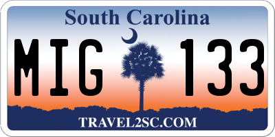 SC license plate MIG133