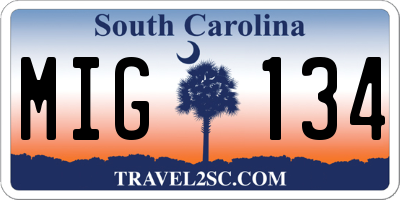 SC license plate MIG134
