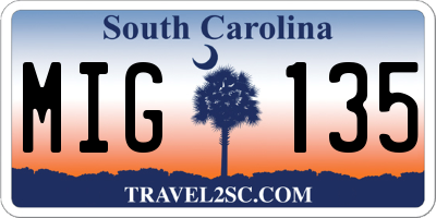 SC license plate MIG135