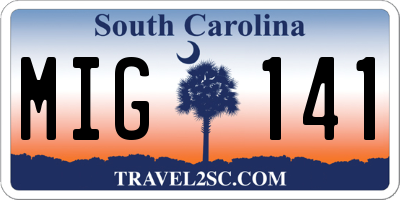 SC license plate MIG141