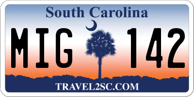 SC license plate MIG142