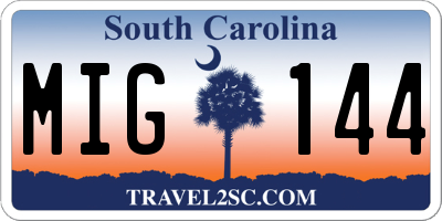 SC license plate MIG144