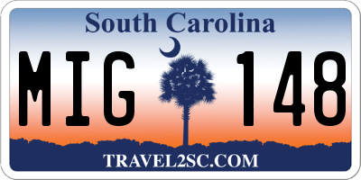 SC license plate MIG148