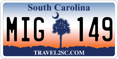 SC license plate MIG149