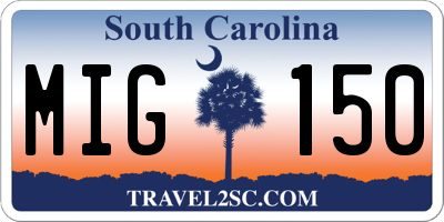 SC license plate MIG150