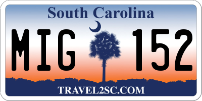 SC license plate MIG152