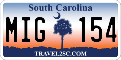 SC license plate MIG154