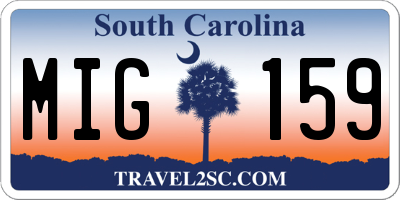 SC license plate MIG159