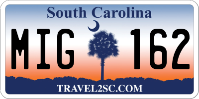 SC license plate MIG162