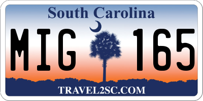 SC license plate MIG165