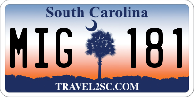SC license plate MIG181