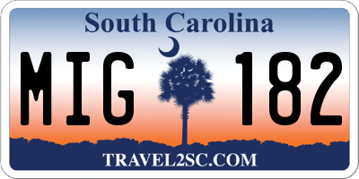 SC license plate MIG182