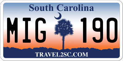 SC license plate MIG190