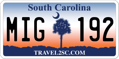 SC license plate MIG192