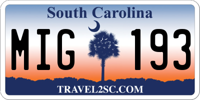 SC license plate MIG193