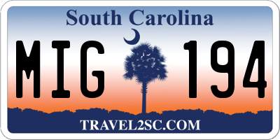 SC license plate MIG194