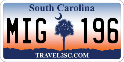 SC license plate MIG196