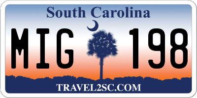 SC license plate MIG198