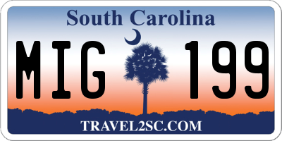 SC license plate MIG199