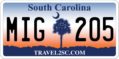 SC license plate MIG205