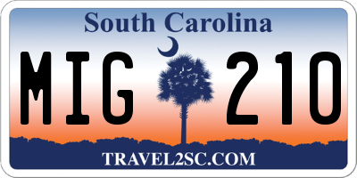 SC license plate MIG210