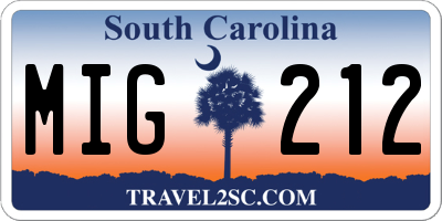 SC license plate MIG212