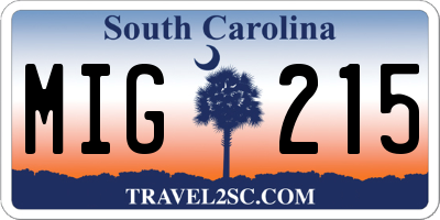 SC license plate MIG215